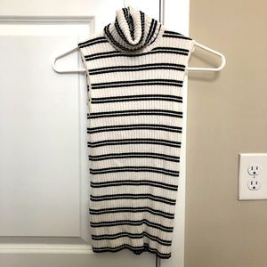Express black and white striped turtle neck tank
